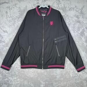 T-Mobile Pink Logo Bomber Jacket Black Full Zip Men’s XL Lined